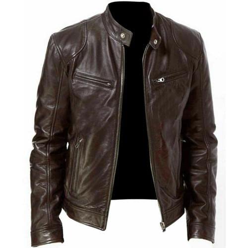 Men Cafe Racer Cognac Biker 17 Genuine Leather Jacket