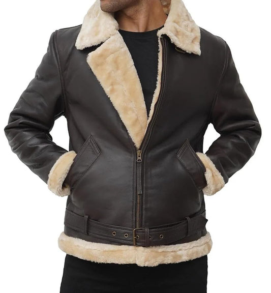 BOCCIE Brown Real leather bomber Pilot B 3 Fashion B 15 Faux Fur jacket