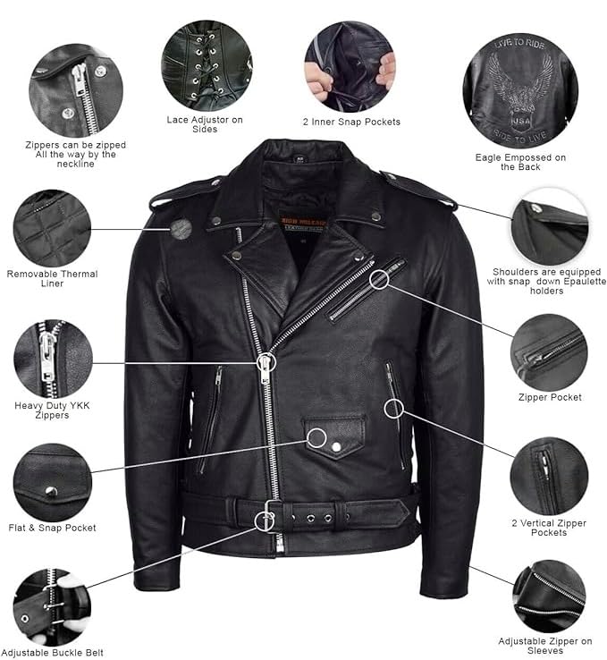 BOCCIE Mens café racer model B 255 cowhide leather motorcycle Jacket