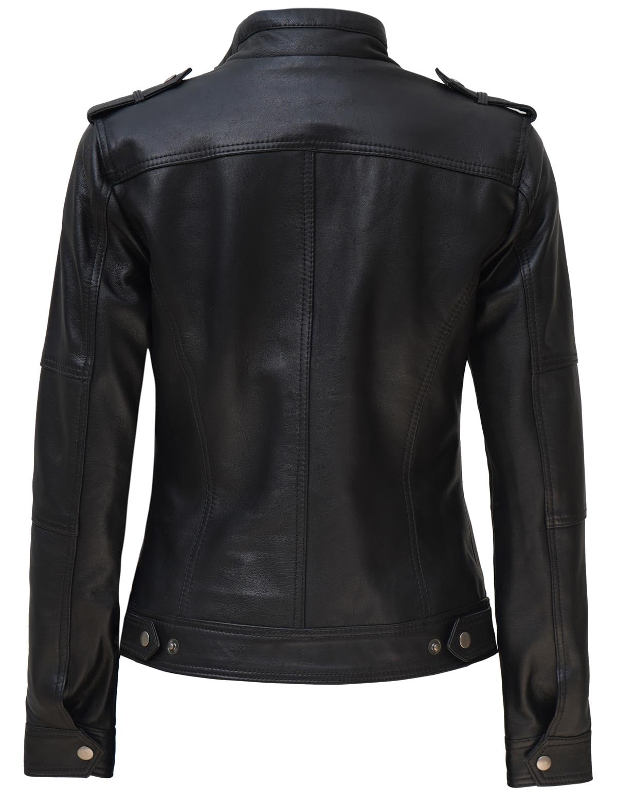 Women’s Real Leather Trucker Jacket Western Style Black