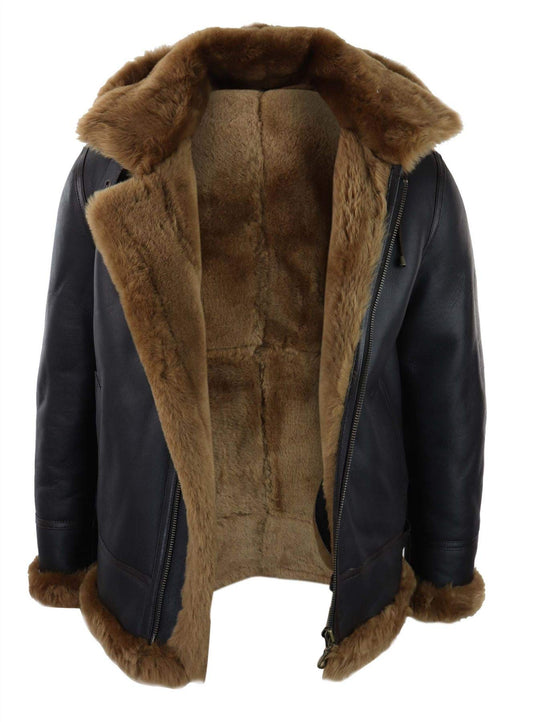 BOCCIE Faux Fur B 32 winter shearling hood aviator flying bomber retro vintage Leather Pilot jacket for fashion Men