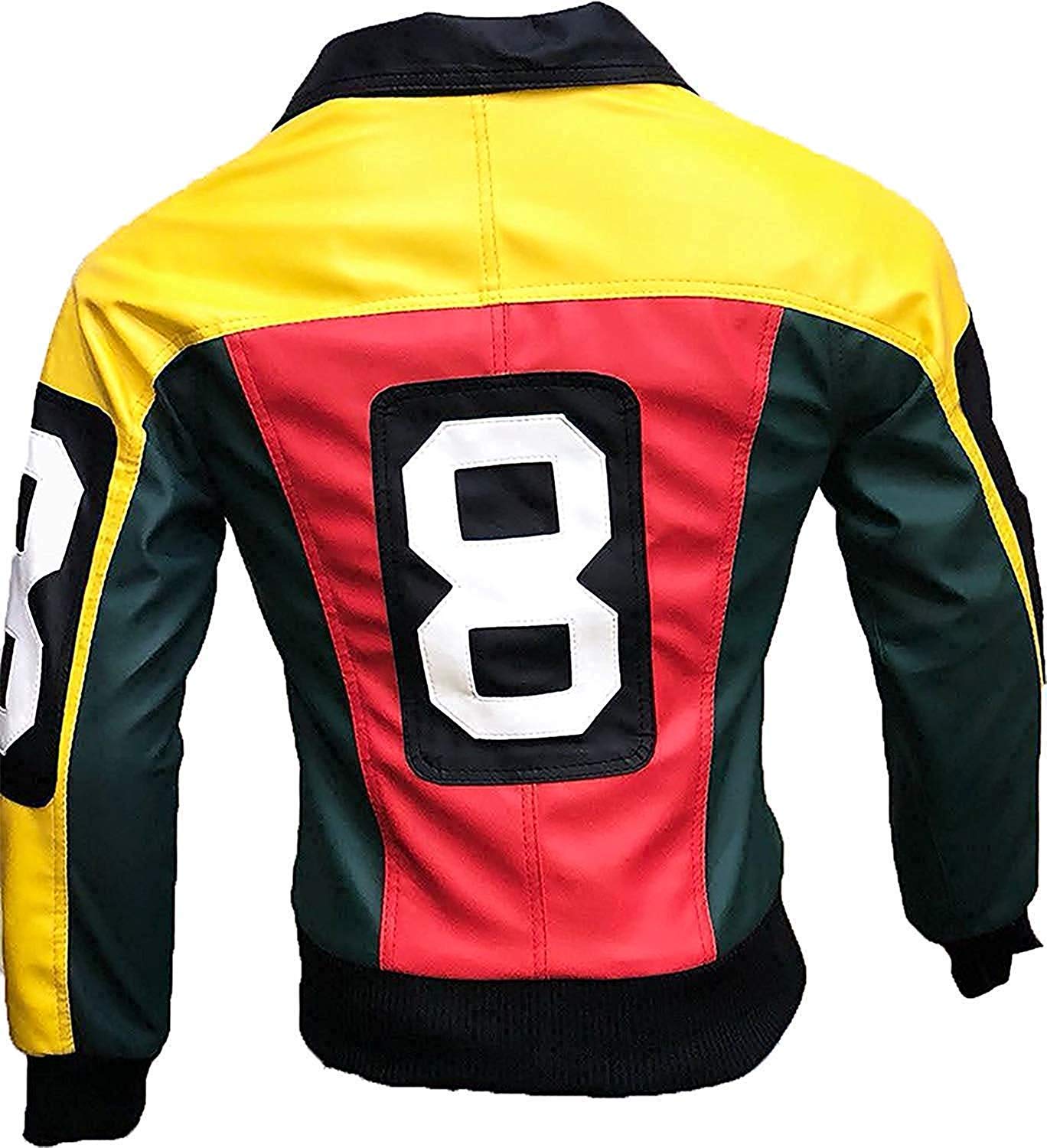 Men's 8 Ball Pointed Collar Bomber Letterman Fashion 24Leather Multi Color Jacket