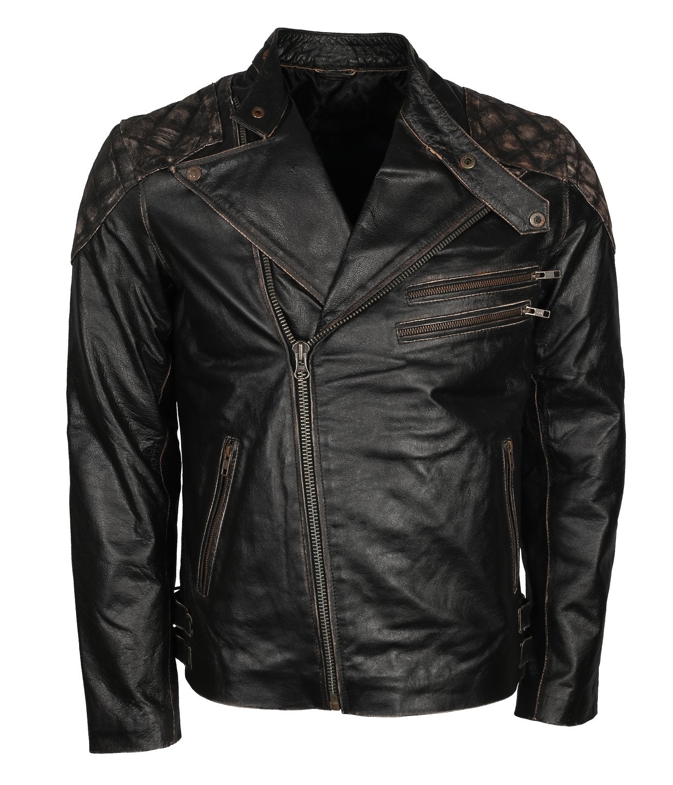 BOCCIE Mens biker café racer model B 252 skull Black Color genuine cowhide melted premium leather motorcycle Jacket