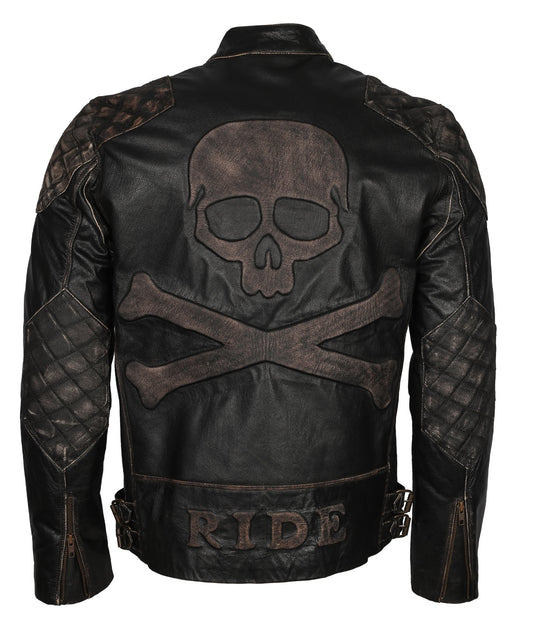 BOCCIE Mens biker café racer model B 252 skull Black Color genuine cowhide melted premium leather motorcycle Jacket