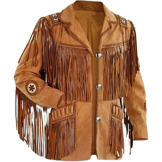 BOCCIE Men Cowboy B 29 Leather Jackets – American Western Style Vintage Jacket Handcrafted Fringe Coat