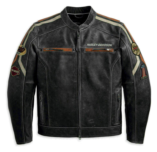 BOCCIE Mens Harley & davidson biker café racer model B 251 retro distressed stripes Black Color genuine cowhide melted premium leather motorcycle Jacket