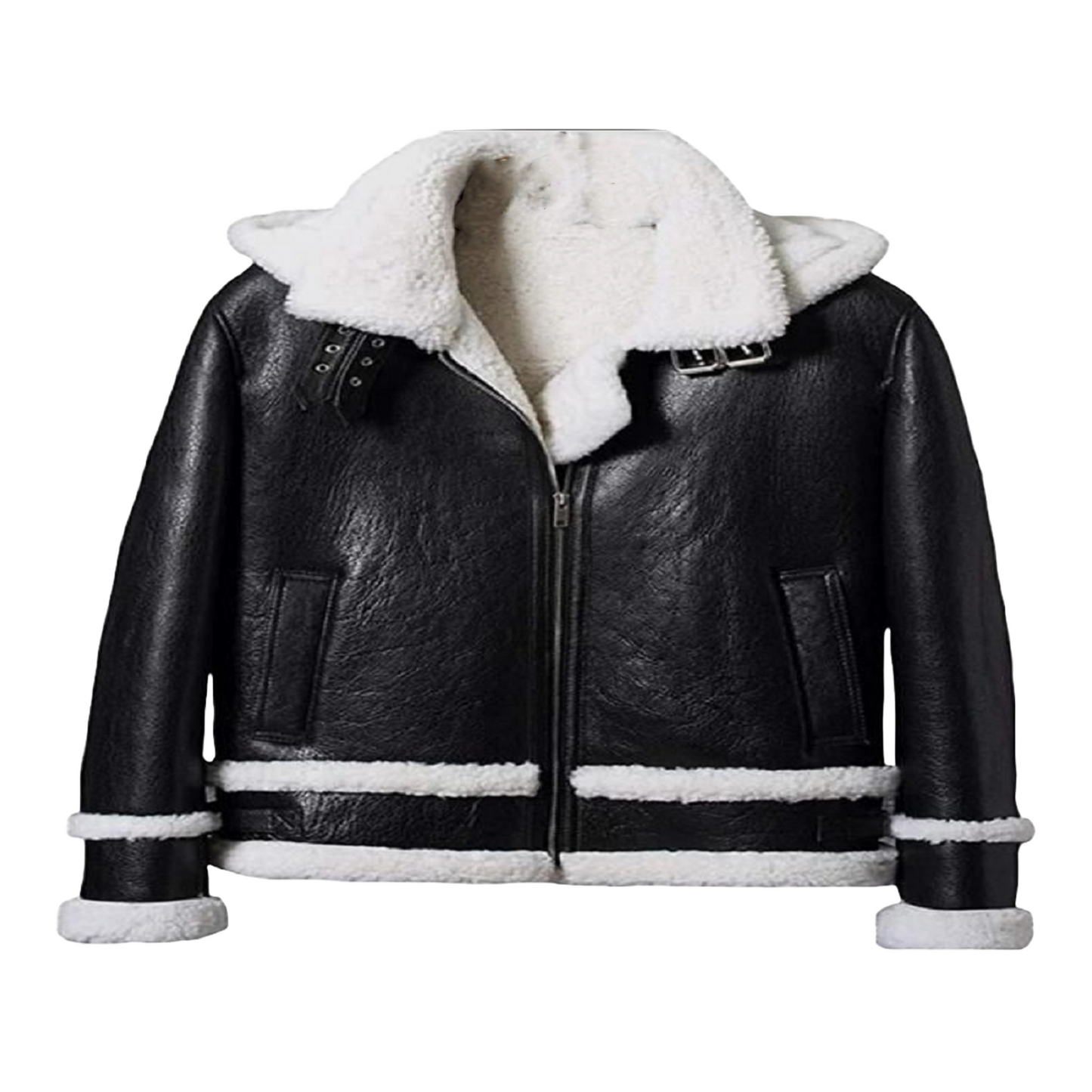 Mens Black Sheepskin  Leather Natural  shearling (Fur)   Biker B3 Bomber Jacket   B 714