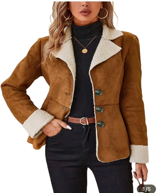 Women Brown Color Fabric lined with fur  Jacket B 725