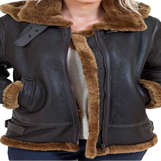 Mens Black Sheepskin  Leather Natural  shearling (Fur)   Biker B3 Bomber Jacket   B 709