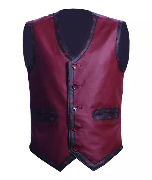 The Warriors Movie Vest Leather Motorcycle Cosplay Costume In Maroon For Men B 291R